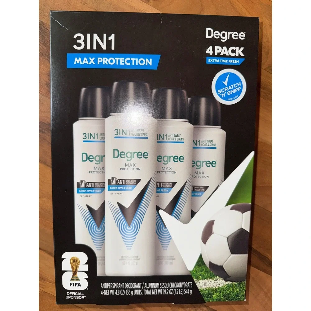 Degree Dry Spray Antiperspirant Men 4 Pack 4.8oz White New FIFA 3in1 Max Protect